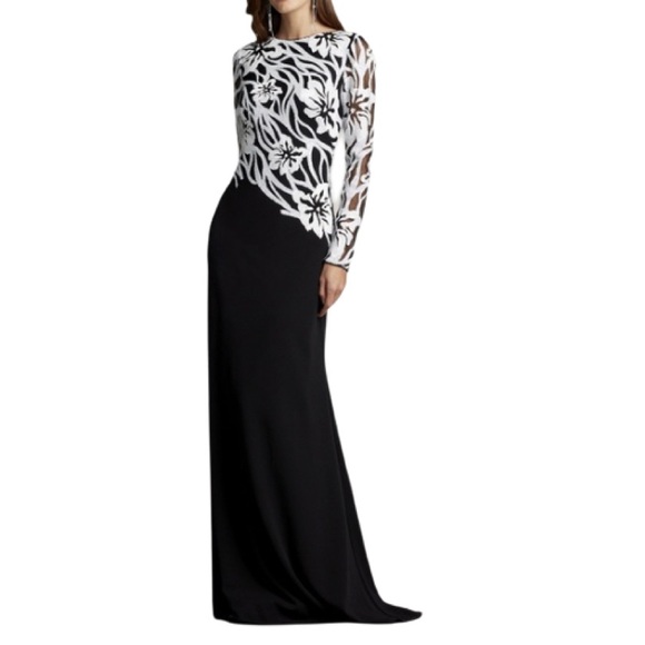 NWT Tadashi Shoji Black and White Juanita Sequin Embellished Gown - Sz 8 - Picture 1 of 10